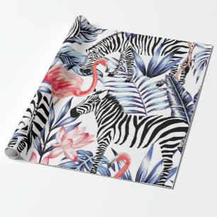 Exotischer rosa Flamingo, Zebra auf Hintergrund So Geschenkpapier