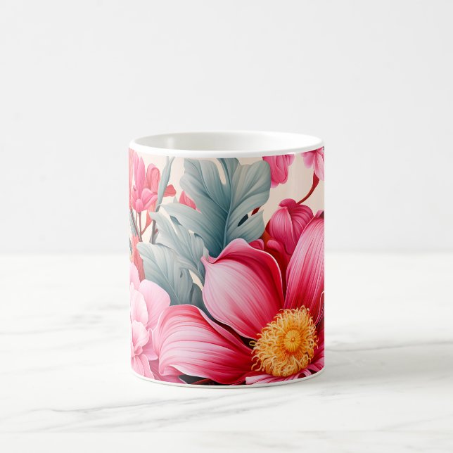 Exotischer rosa tropischer Blumengarten Kaffeetasse (Mittel)