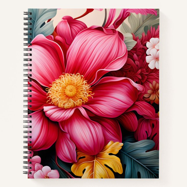 Exotischer rosa tropischer Blumengarten Notizbuch (Vorderseite)