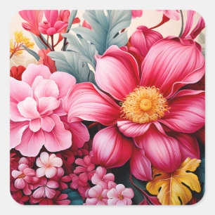 Exotischer rosa tropischer Blumengarten Quadratischer Aufkleber