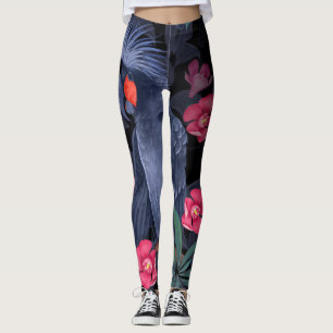 Exotischer Schwarzer Papagei aus der Blüte: Tropis Leggings