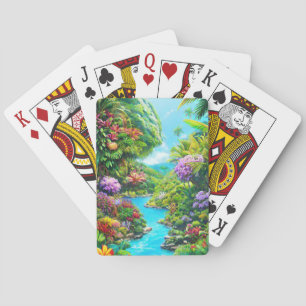 Exotischer Wald mit Wasserlauf Spielkarten