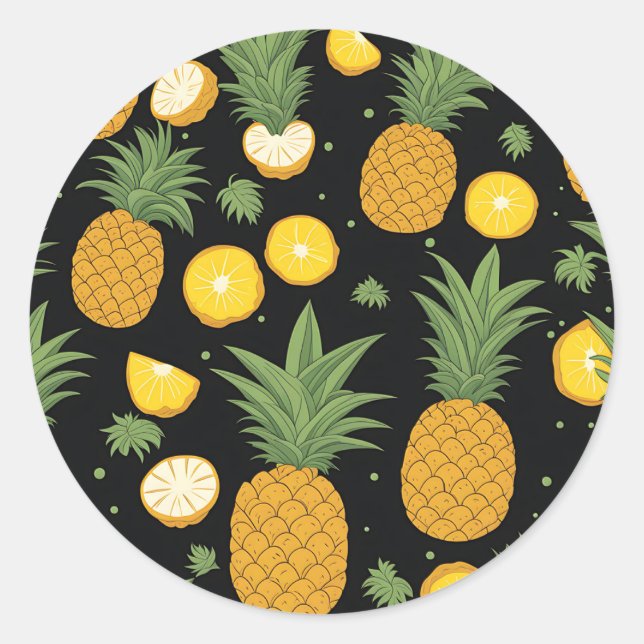 Exotisches Ananas-Muster Runder Aufkleber (Vorderseite)