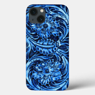 Exotisches bearbeitetes ledernes Blau des Blickes iPhone 13 Hülle
