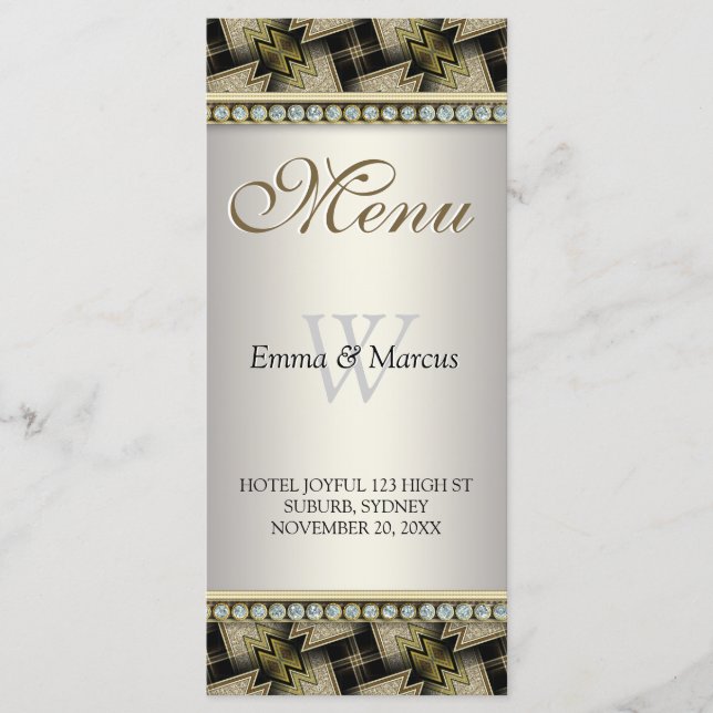 Exotisches Black Gold Muster Diamond Wedding Menü Menükarte (Vorderseite)