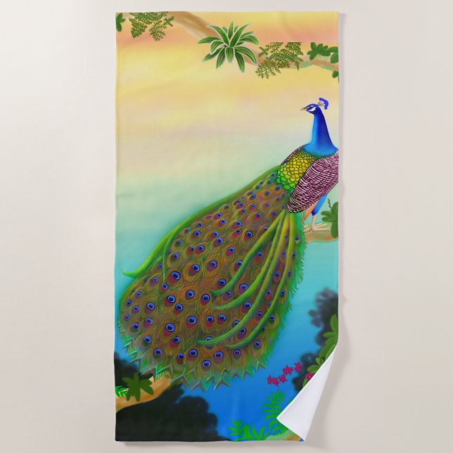 Exotisches blaues Pfau-Badetuch Strandtuch (Vorderseite)