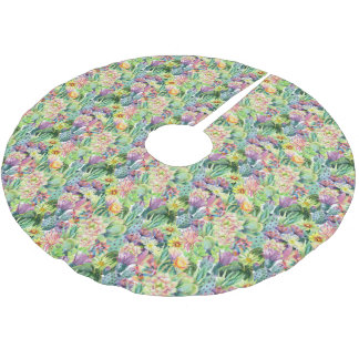 Exotisches blühendes Aquarell-Kaktus-Muster Polyester Weihnachtsbaumdecke