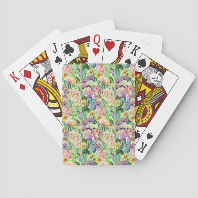 Exotisches blühendes Aquarell-Kaktus-Muster Spielkarten (Rückseite)
