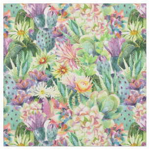 Exotisches blühendes Aquarell-Kaktus-Muster Stoff
