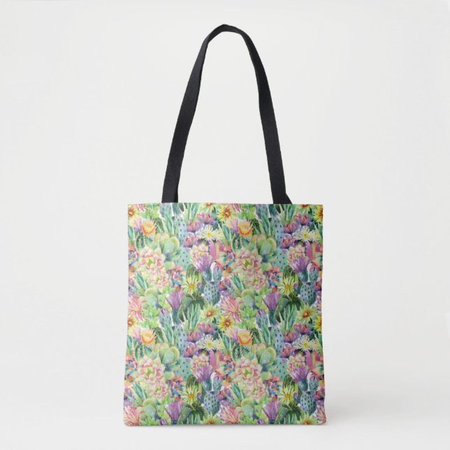 Exotisches blühendes Aquarell-Kaktus-Muster Tasche (Vorderseite)
