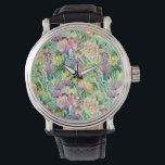 Exotisches blühendes Kaktmuster Armbanduhr<br><div class="desc">Exotische Aquarellblüte Kakteen mit Blume Muster. | © und ® Bigstock® - Alle Rechte vorbehalten.</div>