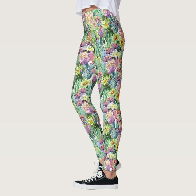 Exotisches blühendes Kaktmuster Leggings (Links)