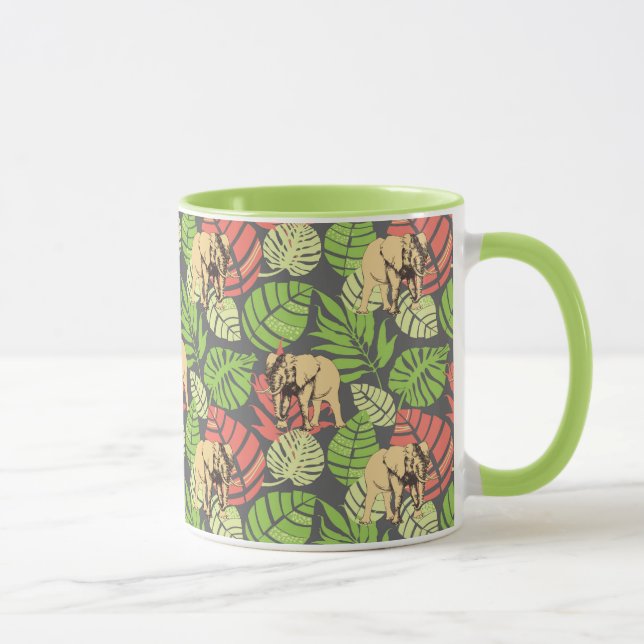 Exotisches Dschungel-Blätter und Elefanten Tasse (Rechts)