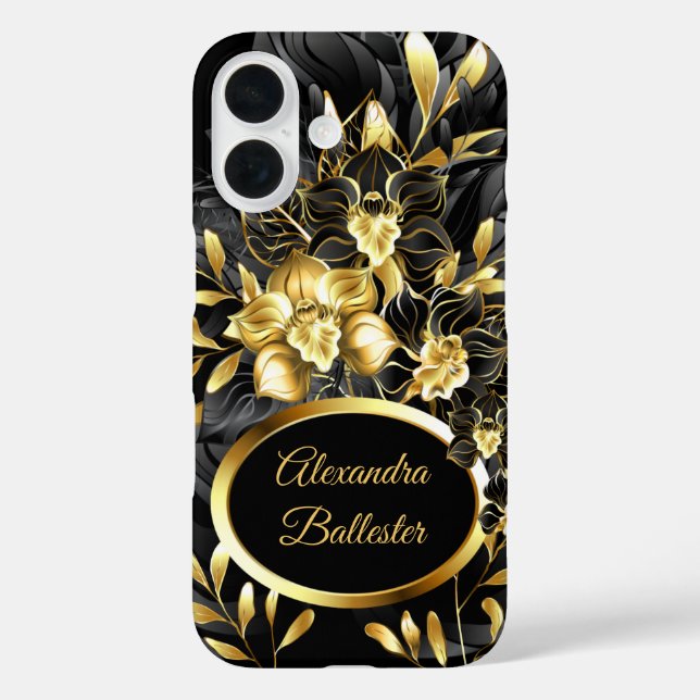 Exotisches Elegantes Flora Rich Gold iPhone 16 Hülle (Rückseite)
