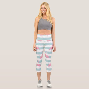 Exotisches Flamingo-Streifenhintergrundmuster Capri Leggings