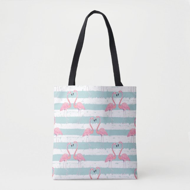Exotisches Flamingo-Streifenhintergrundmuster Tasche (Vorderseite)