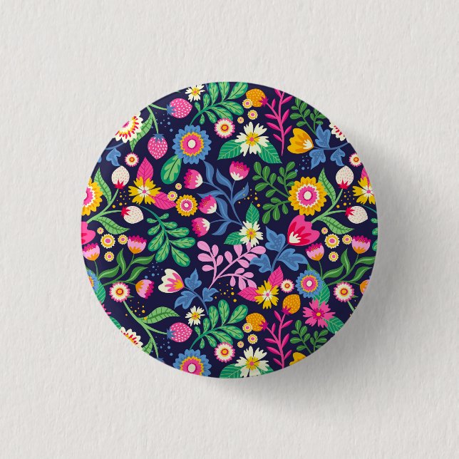 Exotisches handgemaltes Blumenmuster Button (Vorderseite)