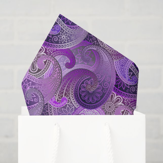 Exotisches Lila Paisley-Muster Seidenpapier (Geschenktüte)