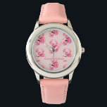 Exotisches rosa Flamingo-Muster und Name Armbanduhr<br><div class="desc">Exotisches rosa Flamingo-Muster und Name</div>