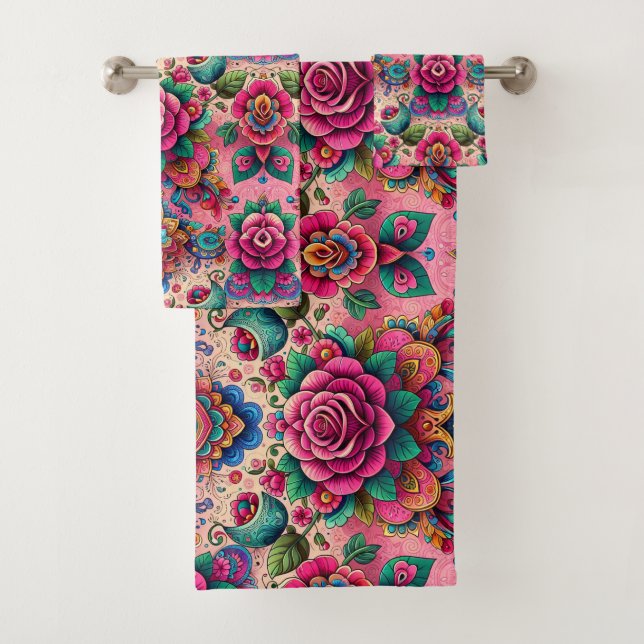 Exotisches Rosendesign Badhandtuch Set (Insitu)