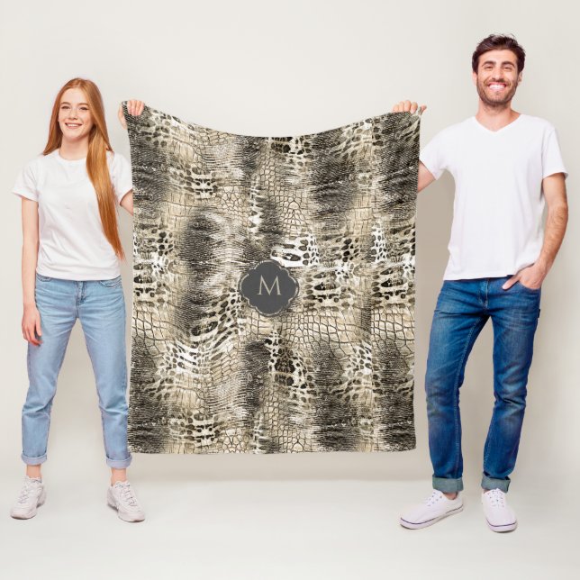 Exotisches Schlangenmuster mit Ihrem Monogramm Fleecedecke (Beispiel)