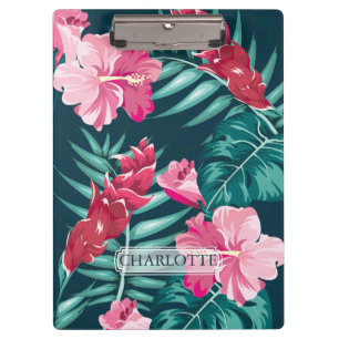 Exotisches Sommer-Monogramm-Blumenmuster Klemmbrett