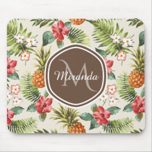 Exotisches tropisches Ananas, florbraune Monogramm Mousepad