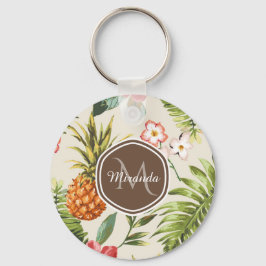 Exotisches tropisches Ananas, florbraune Monogramm Schlüsselanhänger
