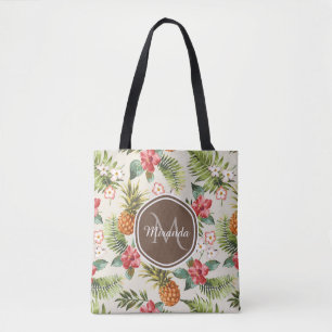 Exotisches tropisches Ananas, florbraune Monogramm Tasche
