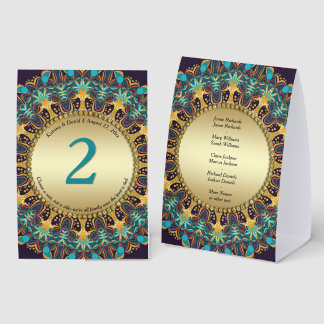 Exotisches Türkis Dunkelblau Gold Tribal Mandala Tischaufsteller