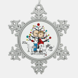 Expectant Couple 2 Cats Hund Schneeflocken Ornamen Zinn-Ornament