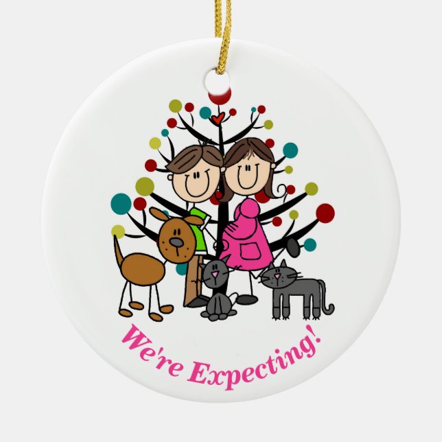 Expectant Couple, Two Cats, Dog Ornament (Vorne)