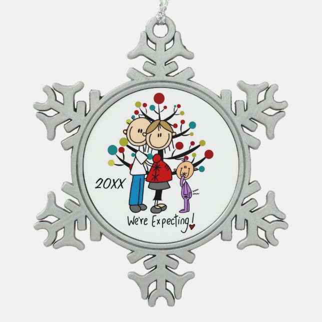 Expectant Couple with Girl Snowflake Ornament (Vorderseite)