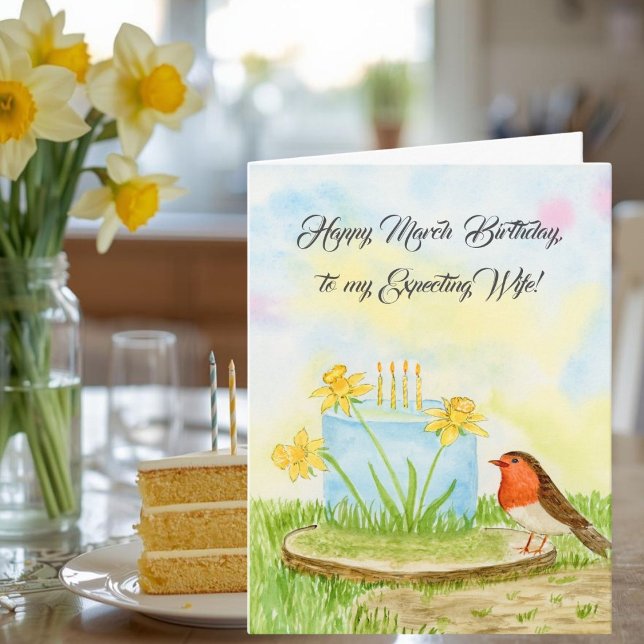 Expecting Wife Happy March Birthday Daffodils Karte (Von Creator hochgeladen)