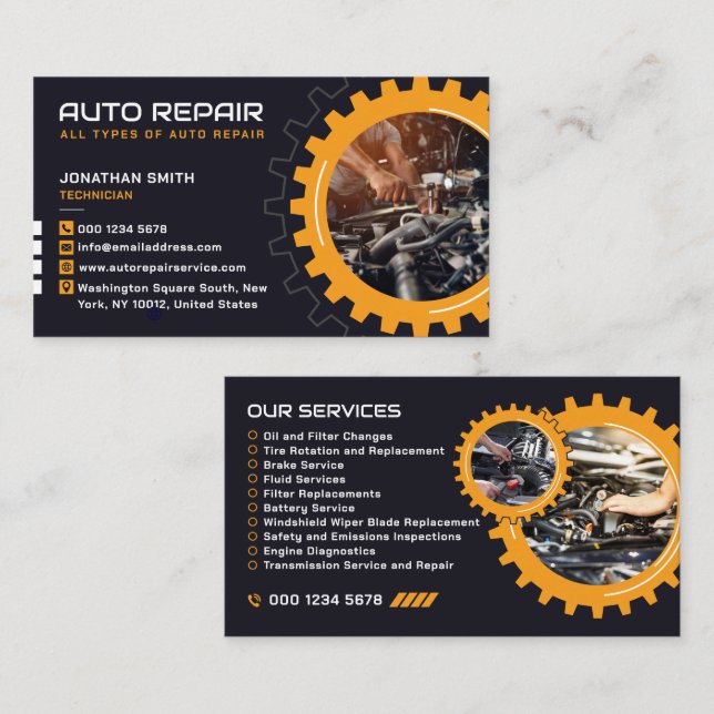 Expert Auto Repair, Car Service, Mechanic & Garage Visitenkarte (Vorne/Hinten)