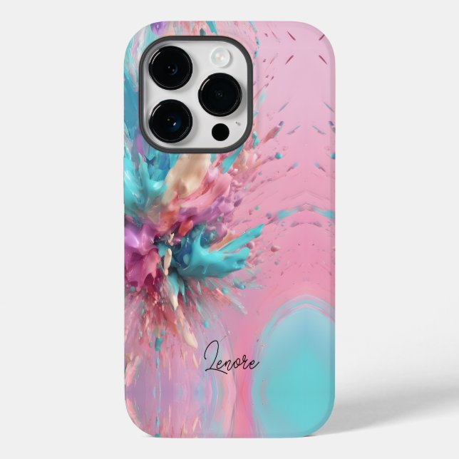 Explodierender Abstrakt rosa türkisfarbener Lilac Case-Mate iPhone 14 Pro Hülle (Rückseite)