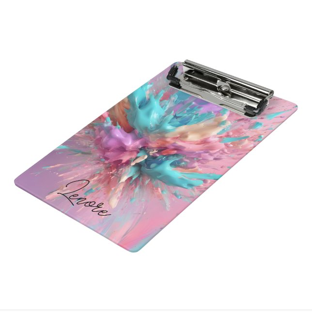 Explodierender Abstrakt rosa türkisfarbener Lilac Mini Klemmbrett (Gewinkelt3)