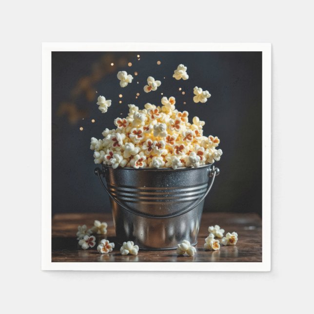 Explodierendes Popcorn in einem Metall-Eimer Serviette (Vorderseite)