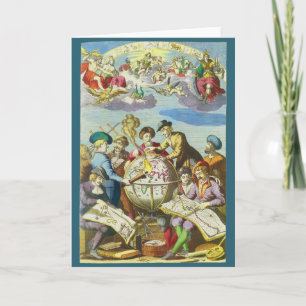 Explorateurs vintages avec carte du monde antique,