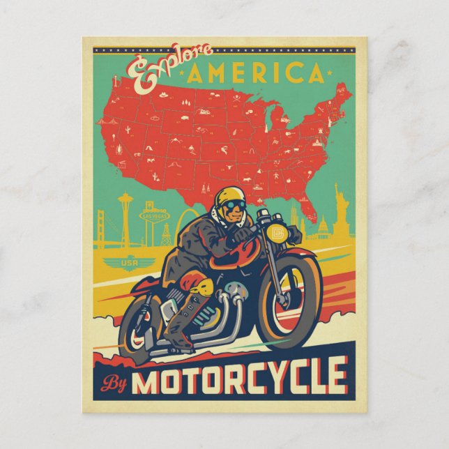 Explore America By Motorcycle Postkarte (Vorderseite)