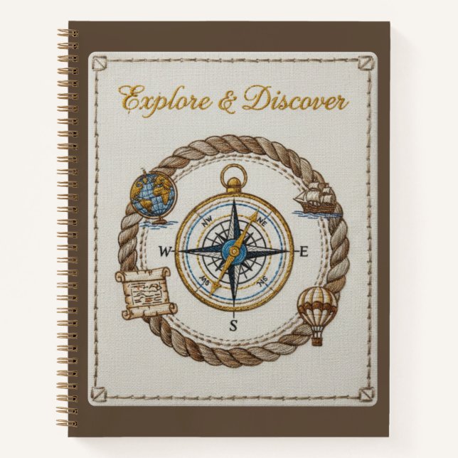 Explore & Discover Embroidered Nautical Compass Notizbuch (Vorderseite)