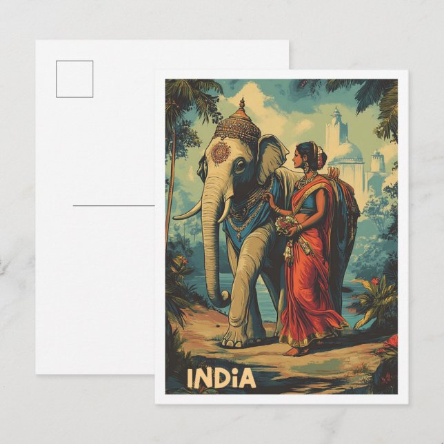 Explore India Vintage Travel Illustration Postkarte (Vorne/Hinten)