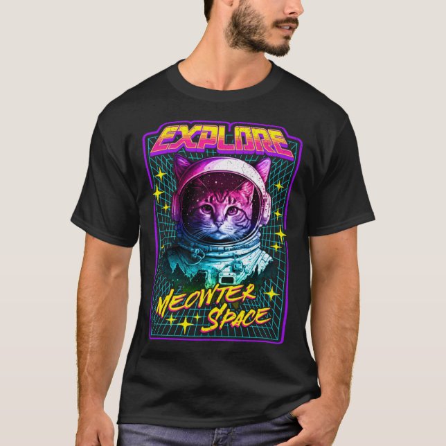 Explore Meowter Space  80s Style Astronaut Space C T-Shirt (Vorderseite)