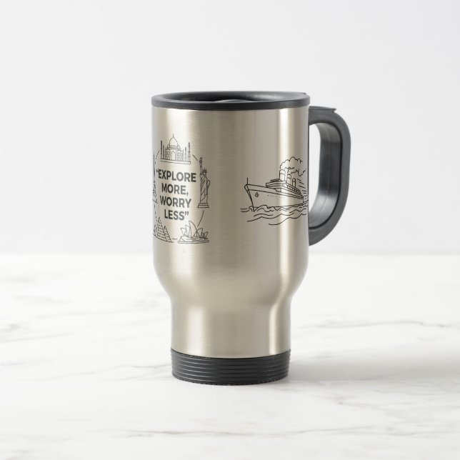 Explore More Worry Less Tumbler–Minimal Adventure Reisebecher (VorderseiteRechts)