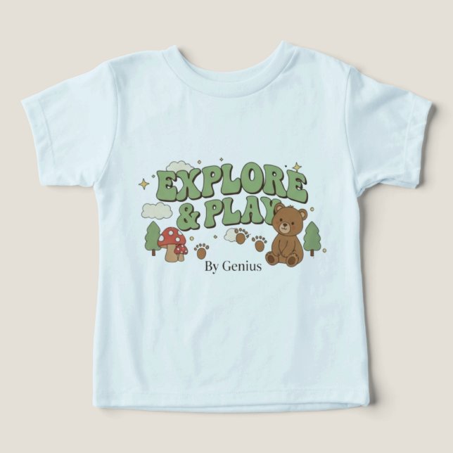 Explore & Play T-Shirt, Groovy Retro Wald Bär C (Design Vorderseite)