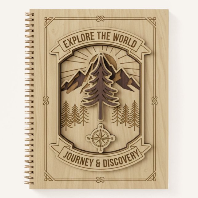 Explore the World Journey & Discovery Wood Carved  Notizbuch (Vorderseite)