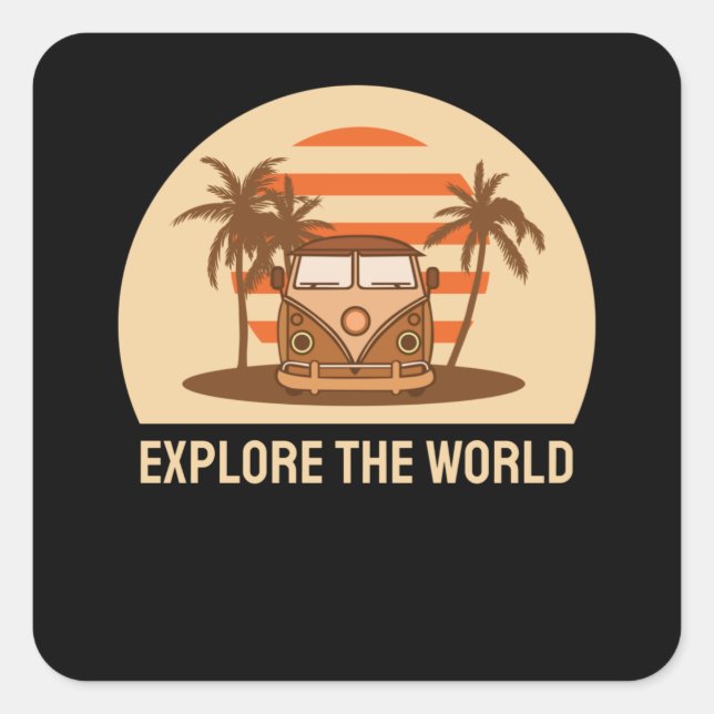 Explore The World Quadratischer Aufkleber (Vorderseite)