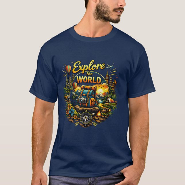 Explore The World – Travel Adventure Design T-Shirt (Vorderseite)