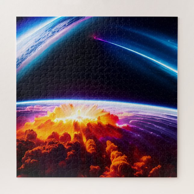 Explosion auf dem Planeten unter kosmischen Raumdi (Horizontal)