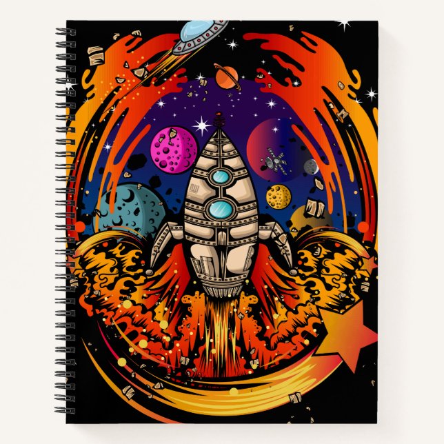 Explosion eines Raumschiffs Notizbuch (Vorderseite)